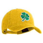 Four Leaf Clover Patched Washed Solid Pigment Dyed Cotton Twill Brass Buckle Cap - Yellow OSFM