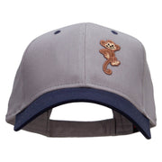 Monkey Animal Patched Two Tone Cotton Twill Low Profile Strap Cap - Navy-Grey OSFM