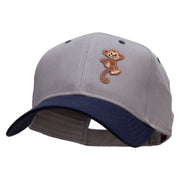 Monkey Animal Patched Two Tone Cotton Twill Low Profile Strap Cap - Navy-Grey OSFM