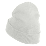 Pastel Rose Bud Cluster Iron on Patched 12 Inch Long Knitted Beanie - White OSFM