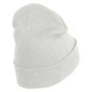 Pastel Rose Bud Cluster Iron on Patched 12 Inch Long Knitted Beanie - White OSFM