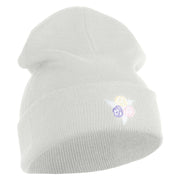 Pastel Rose Bud Cluster Iron on Patched 12 Inch Long Knitted Beanie - White OSFM