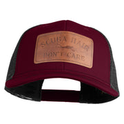 Scuba Hair Don't Care Faux Leather Patched Mesh Trucker Cap - Burgundy Black OSFM