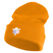 Pastel Rose Bud Cluster Iron on Patched 12 Inch Long Knitted Beanie - Yellow OSFM