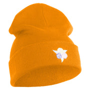 Pastel Rose Bud Cluster Iron on Patched 12 Inch Long Knitted Beanie - Yellow OSFM