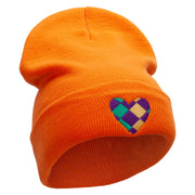 Mardi Heart Embroidered 12 Inch Long Knitted Beanie - Orange OSFM