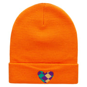 Mardi Heart Embroidered 12 Inch Long Knitted Beanie - Orange OSFM