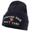 Camping Hair Don't Care with Fire Embroidered 12 Inch Long Knitted Beanie