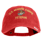 US Marine Corps Veteran Design Embroidered Washed Solid Pigment Dyed Cotton Twill Brass Buckle Cap - Red OSFM