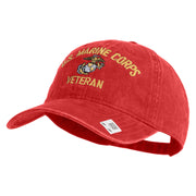 US Marine Corps Veteran Design Embroidered Washed Solid Pigment Dyed Cotton Twill Brass Buckle Cap - Red OSFM