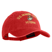 US Marine Corps Veteran Design Embroidered Washed Solid Pigment Dyed Cotton Twill Brass Buckle Cap - Red OSFM