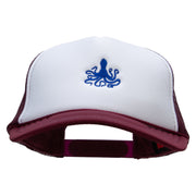 Octopus Embroidered Foam Panel Mesh Snapback - Maroon-White OSFM