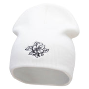 Apple Flowers Embroidered 8 Inch Short Beanie - White OSFM