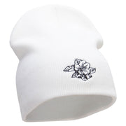 Apple Flowers Embroidered 8 Inch Short Beanie - White OSFM