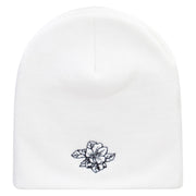 Apple Flowers Embroidered 8 Inch Short Beanie - White OSFM