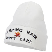 Camping Hair Don't Care with Fire Embroidered 12 Inch Long Knitted Beanie