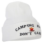 Camping Hair Don't Care with Fire Embroidered 12 Inch Long Knitted Beanie