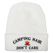 Camping Hair Don't Care with Fire Embroidered 12 Inch Long Knitted Beanie