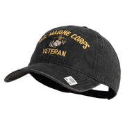 US Marine Corps Veteran Design Embroidered Washed Solid Pigment Dyed Cotton Twill Brass Buckle Cap - Black OSFM