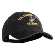 US Marine Corps Veteran Design Embroidered Washed Solid Pigment Dyed Cotton Twill Brass Buckle Cap - Black OSFM