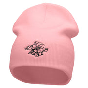 Apple Flowers Embroidered 8 Inch Short Beanie - Pink OSFM