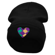 Mardi Heart Embroidered 12 Inch Long Knitted Beanie - Black OSFM