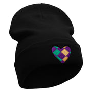 Mardi Heart Embroidered 12 Inch Long Knitted Beanie - Black OSFM