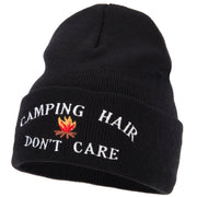 Camping Hair Don't Care with Fire Embroidered 12 Inch Long Knitted Beanie