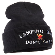 Camping Hair Don't Care with Fire Embroidered 12 Inch Long Knitted Beanie