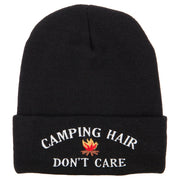 Camping Hair Don't Care with Fire Embroidered 12 Inch Long Knitted Beanie