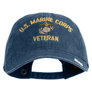 US Marine Corps Veteran Design Embroidered Washed Solid Pigment Dyed Cotton Twill Brass Buckle Cap - Navy OSFM