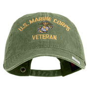 US Marine Corps Veteran Design Embroidered Washed Solid Pigment Dyed Cotton Twill Brass Buckle Cap - Olive OSFM