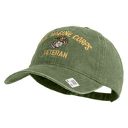 US Marine Corps Veteran Design Embroidered Washed Solid Pigment Dyed Cotton Twill Brass Buckle Cap - Olive OSFM