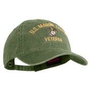 US Marine Corps Veteran Design Embroidered Washed Solid Pigment Dyed Cotton Twill Brass Buckle Cap - Olive OSFM
