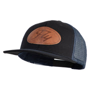 Fly Faux Leather Patched Premium Mesh Trucker Cap - Black Navy OSFM