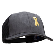 Yellow Awareness Symbol 6 Panel Structured Deluxe Trucker Cap - Heather-Charcoal-Black OSFM