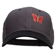 Small Red Decorative Butterfly Patched Two Tone Cotton Twill Low Profile Strap Cap - Black-Charcoal OSFM