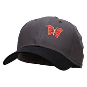 Small Red Decorative Butterfly Patched Two Tone Cotton Twill Low Profile Strap Cap - Black-Charcoal OSFM