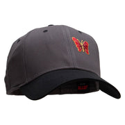 Small Red Decorative Butterfly Patched Two Tone Cotton Twill Low Profile Strap Cap - Black-Charcoal OSFM