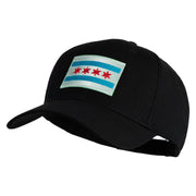 Chicago Flag Patched Solid Cotton Twill Low Profile Strap Cap - Black OSFM