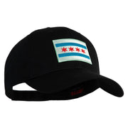 Chicago Flag Patched Solid Cotton Twill Low Profile Strap Cap - Black OSFM