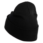 Small Palm Tree with Coconut Embroidered Patched 12 Inch Long Knitted Beanie - Black OSFM
