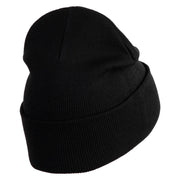 Small Palm Tree with Coconut Embroidered Patched 12 Inch Long Knitted Beanie - Black OSFM