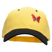 Small Red Decorative Butterfly Patched Two Tone Cotton Twill Low Profile Strap Cap - Black-Yellow OSFM