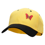 Small Red Decorative Butterfly Patched Two Tone Cotton Twill Low Profile Strap Cap - Black-Yellow OSFM