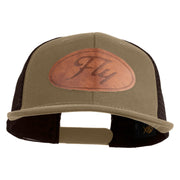 Fly Faux Leather Patched Premium Mesh Trucker Cap - Brown Khaki OSFM