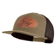 Fly Faux Leather Patched Premium Mesh Trucker Cap - Brown Khaki OSFM