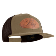 Fly Faux Leather Patched Premium Mesh Trucker Cap - Brown Khaki OSFM