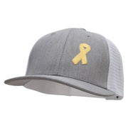 Yellow Awareness Symbol 6 Panel Structured Deluxe Trucker Cap - Heather-Grey-White OSFM