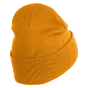 Small Palm Tree with Coconut Embroidered Patched 12 Inch Long Knitted Beanie - Camel OSFM